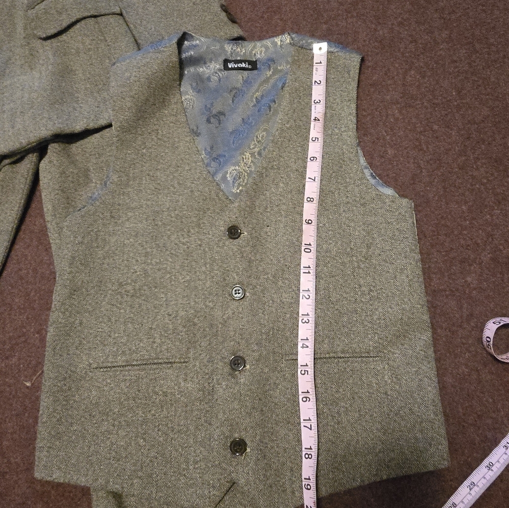 Boy's Suit Size 11 (See Measurements In Pics) Wool Tie 4pc Suit In Brown - Picture 3 of 16